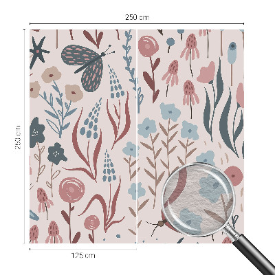 Muur behang met bloemen- en insectenmotief