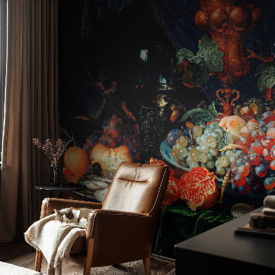 Fotobehang voor slaapkamer met een overvloed aan fruit als dessin