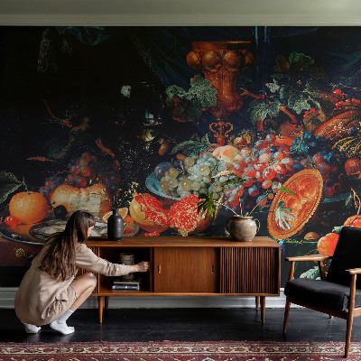 Fotobehang voor slaapkamer met een overvloed aan fruit als dessin