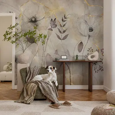 Fotobehang vlies met tere bloemen