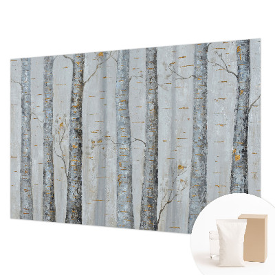 Vliesbehang fotobehang woonkamer met berkenbomen als motief