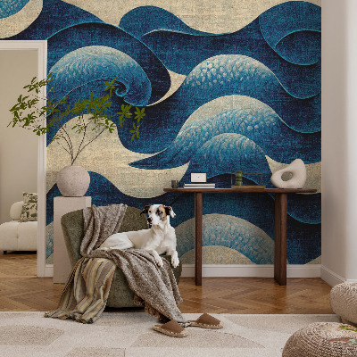 Fotobehang op maat met een patroon van blauwe golven