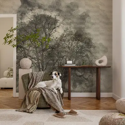 Fotobehang naadloos met een mysterieuze bomenprint