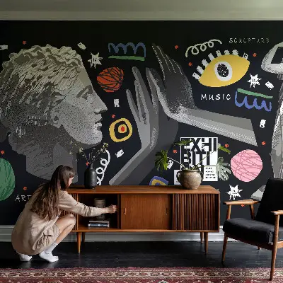 Fotobehang woonkamer met een kleurrijke afbeelding voor in de woonkamer