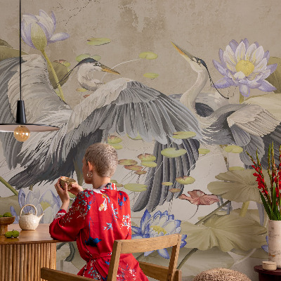 Groot fotobehang Vogels en lelies
