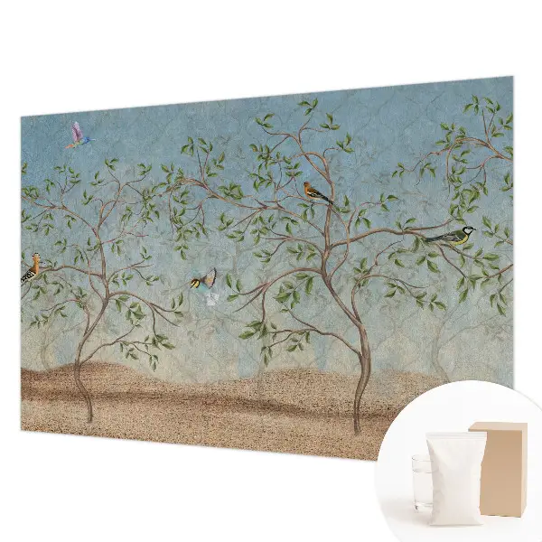 Fotobehang vlies met een ontwerp van vogels in de bomen