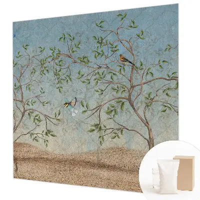 Fotobehang vlies met een ontwerp van vogels in de bomen