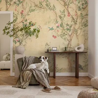Vlies fotobehang met bloemaccenten