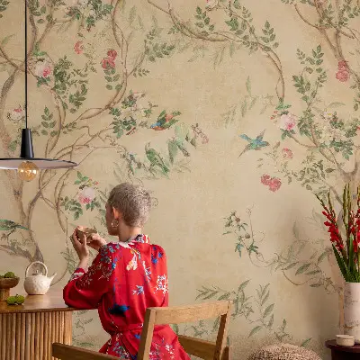Vlies fotobehang met bloemaccenten