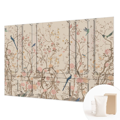 Fotobehang vlies met een dessin van vogels en bloemen