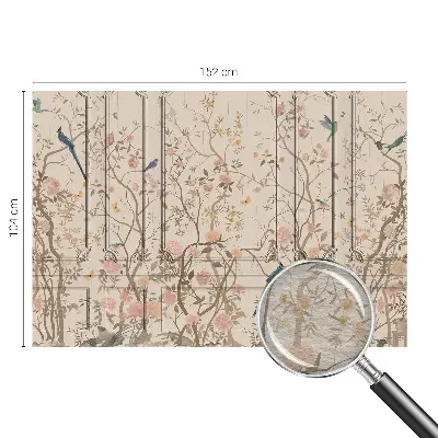 Fotobehang vlies met een dessin van vogels en bloemen