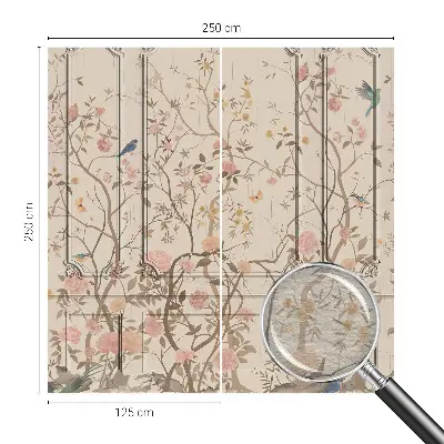 Fotobehang vlies met een dessin van vogels en bloemen