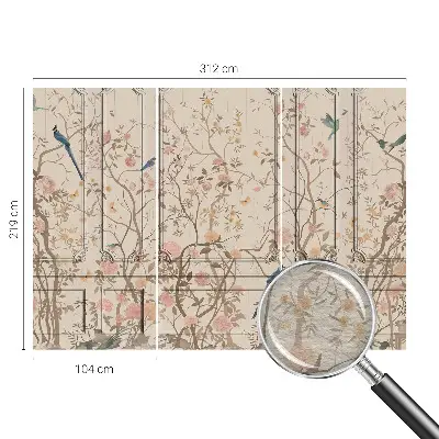 Fotobehang vlies met een dessin van vogels en bloemen