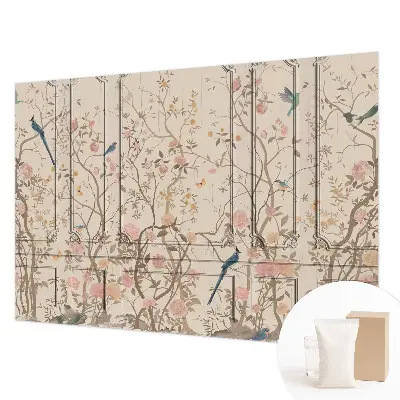 Fotobehang vlies met een dessin van vogels en bloemen
