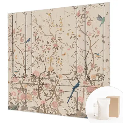 Fotobehang vlies met een dessin van vogels en bloemen