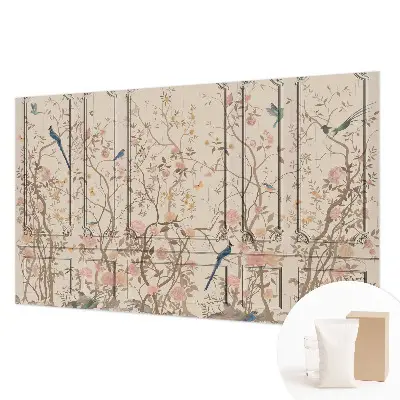 Fotobehang vlies met een dessin van vogels en bloemen