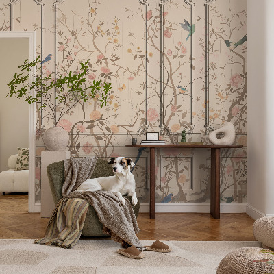 Fotobehang vlies Vogels en bloemen