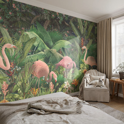 Groot fotobehang met roze flamingo's