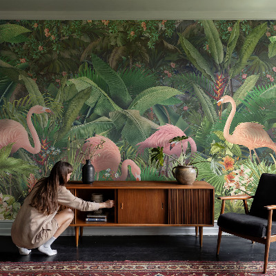 Groot fotobehang met roze flamingo's
