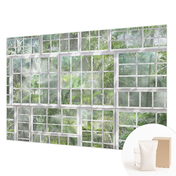 Vliesbehang fotobehang woonkamer met een groen bosmotief