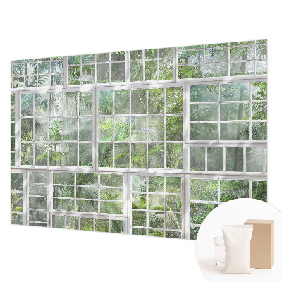 Vliesbehang fotobehang woonkamer met een groen bosmotief