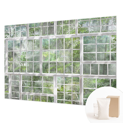 Vliesbehang fotobehang woonkamer met een groen bosmotief