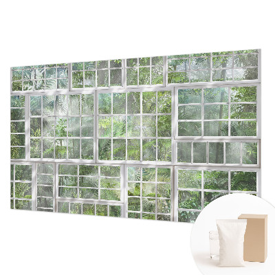 Vliesbehang fotobehang woonkamer met een groen bosmotief