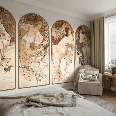 Fotobehang slaapkamer met een patroon van vrouwenporiën