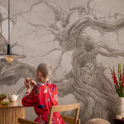 Modern fotobehang voor de woonkamer met het nachtvogelsontwerp