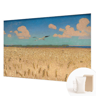 Vliesbehang fotobehang woonkamer met afbeelding van een tarweveld