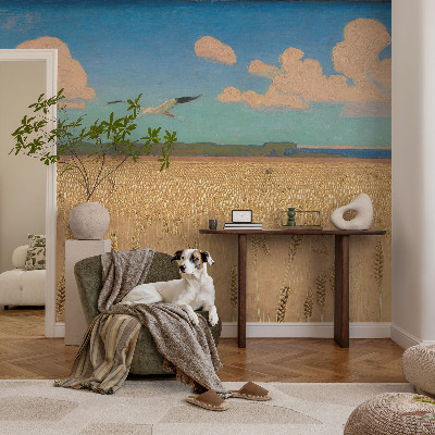 Vliesbehang fotobehang woonkamer met afbeelding van een tarweveld