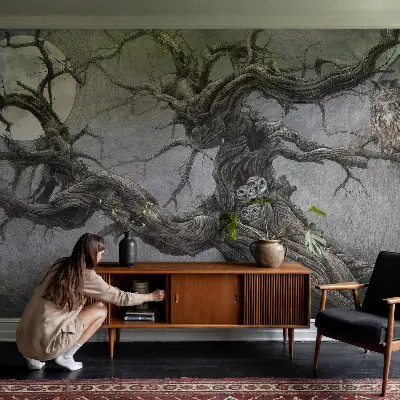 Fotobehang met een mysterieuze uil als motief