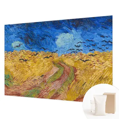 Fotobehang woonkamer met een veldlandschap als motief