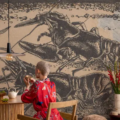 Modern fotobehang voor de woonkamer met een motief van een waterkreeft