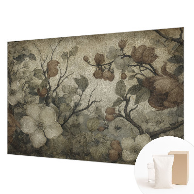 Vliesbehang fotobehang woonkamer met bloemenscène als wanddecoratie