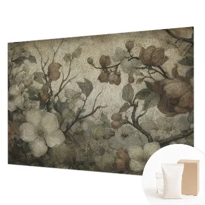 Vliesbehang fotobehang woonkamer met bloemenscène als wanddecoratie