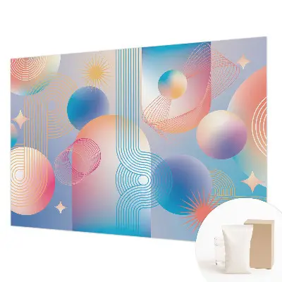 Fotobehang woonkamer met een kleurrijke abstracte print