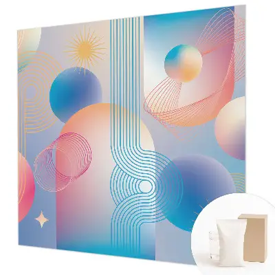 Fotobehang woonkamer met een kleurrijke abstracte print
