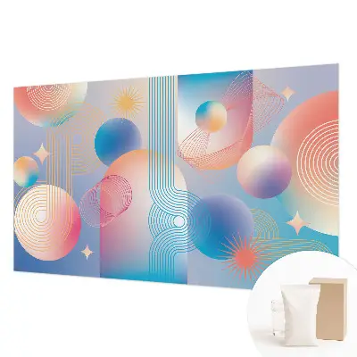 Fotobehang woonkamer met een kleurrijke abstracte print