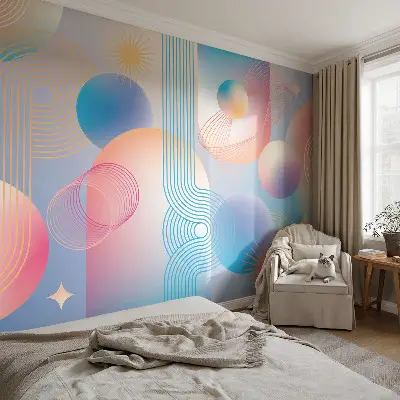 Fotobehang woonkamer met een kleurrijke abstracte print
