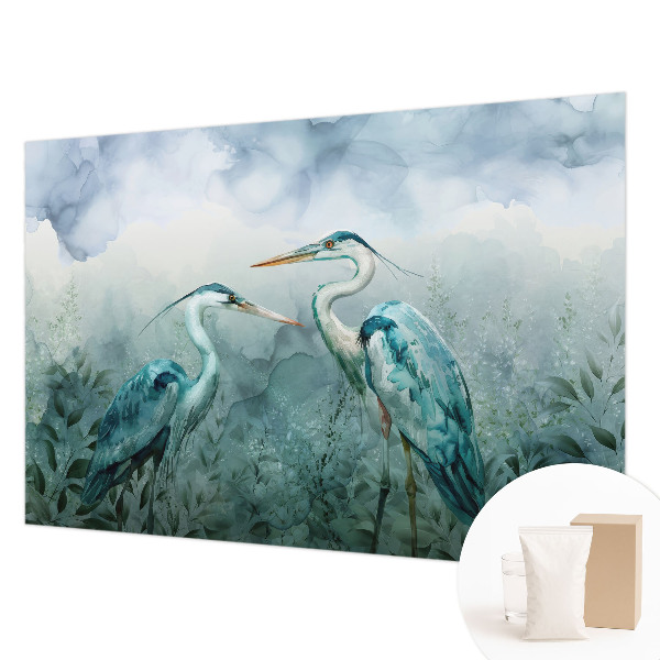 Fotobehang slaapkamer met een patroon van vogels in natuurlijke kleuren