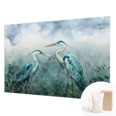 Fotobehang slaapkamer met een patroon van vogels in natuurlijke kleuren