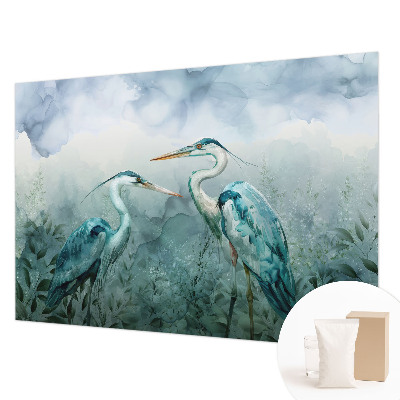 Fotobehang slaapkamer met een patroon van vogels in natuurlijke kleuren