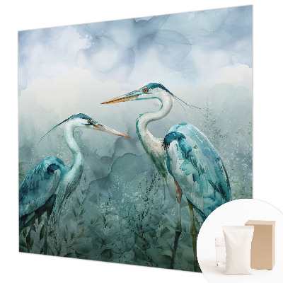 Fotobehang slaapkamer met een patroon van vogels in natuurlijke kleuren