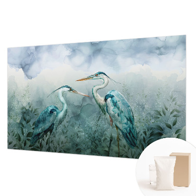 Fotobehang slaapkamer met een patroon van vogels in natuurlijke kleuren