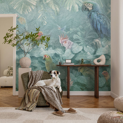 Sfeervol fotobehang met een motief van exotische vogels