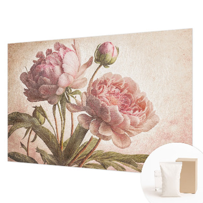 Vliesbehang fotobehang woonkamer met delicate pioenrozen als print