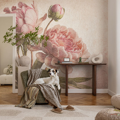 Vliesbehang fotobehang woonkamer Delicate pioenrozen