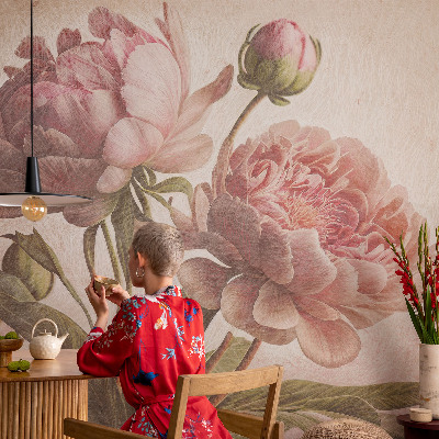 Vliesbehang fotobehang woonkamer Delicate pioenrozen