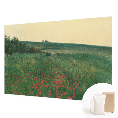 Fotobehang woonkamer met een patroon van papavervelden